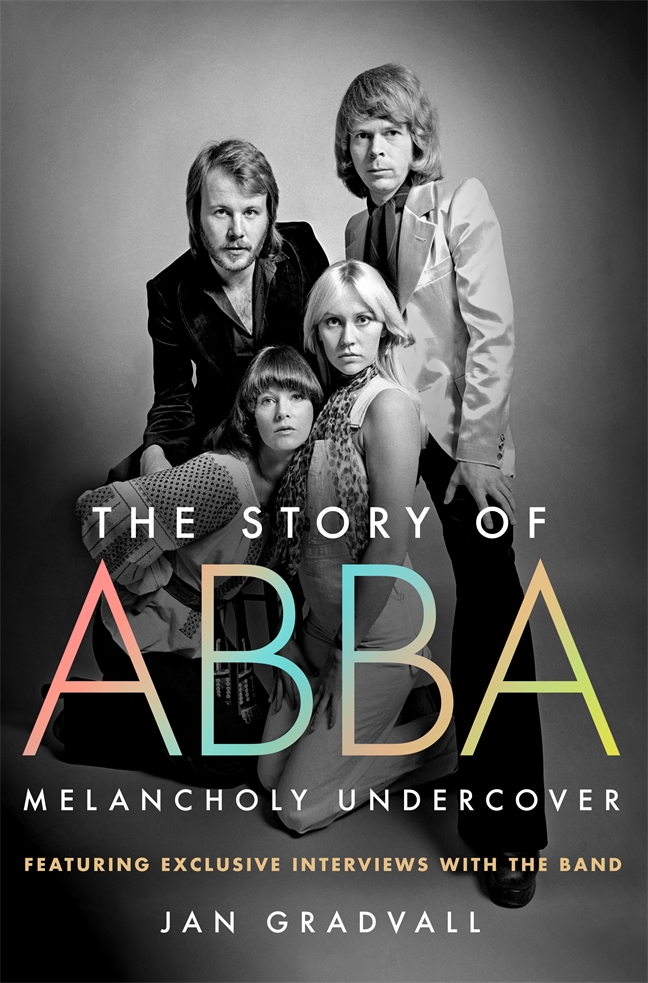 The cover of The Story of ABBA, featuring a black-and-white photo of the four members of the band